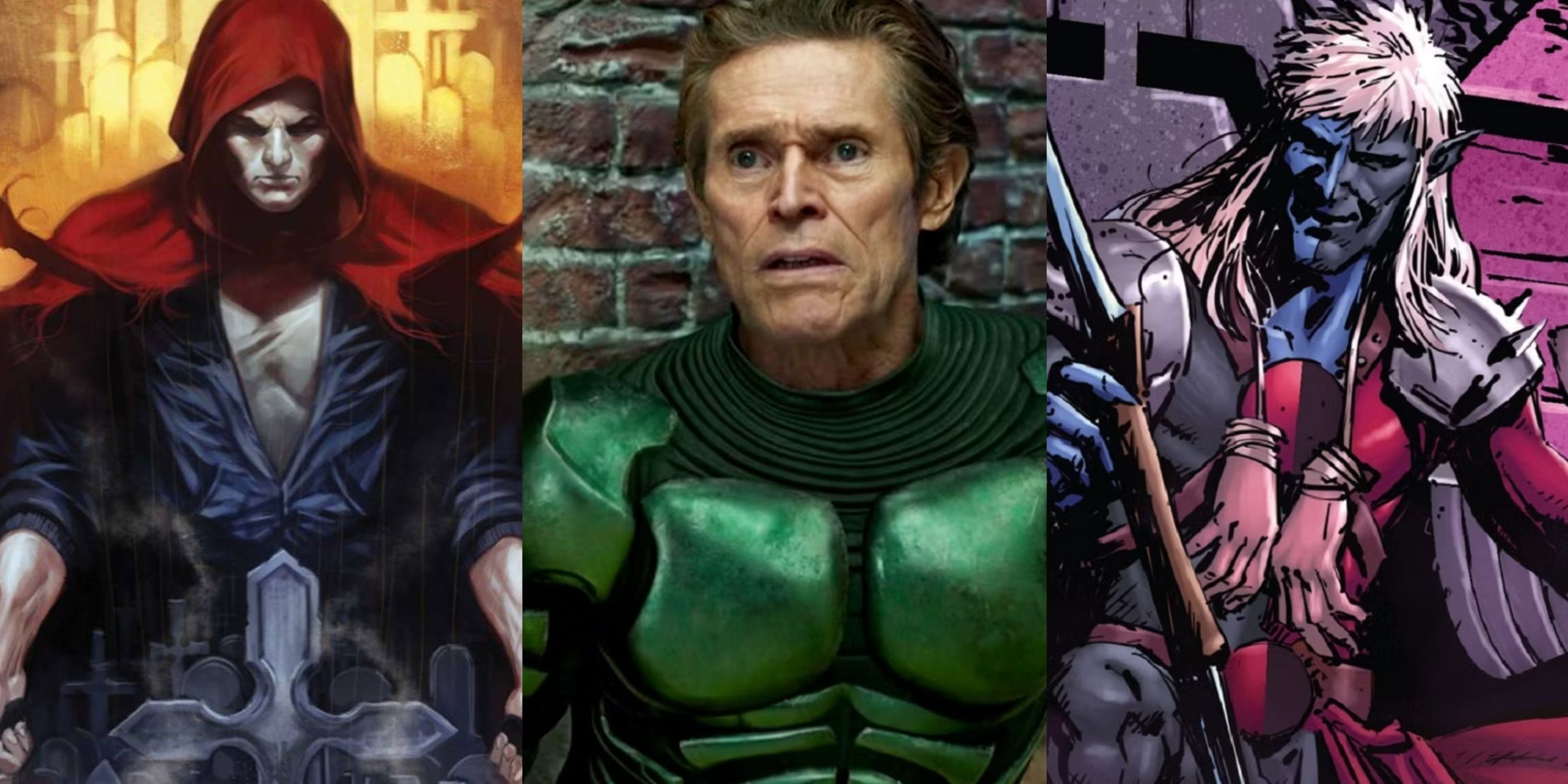 Split image of The Hood and Malekith in Marvel Comics and Norman Osborn in Spider-Man: No Way Home