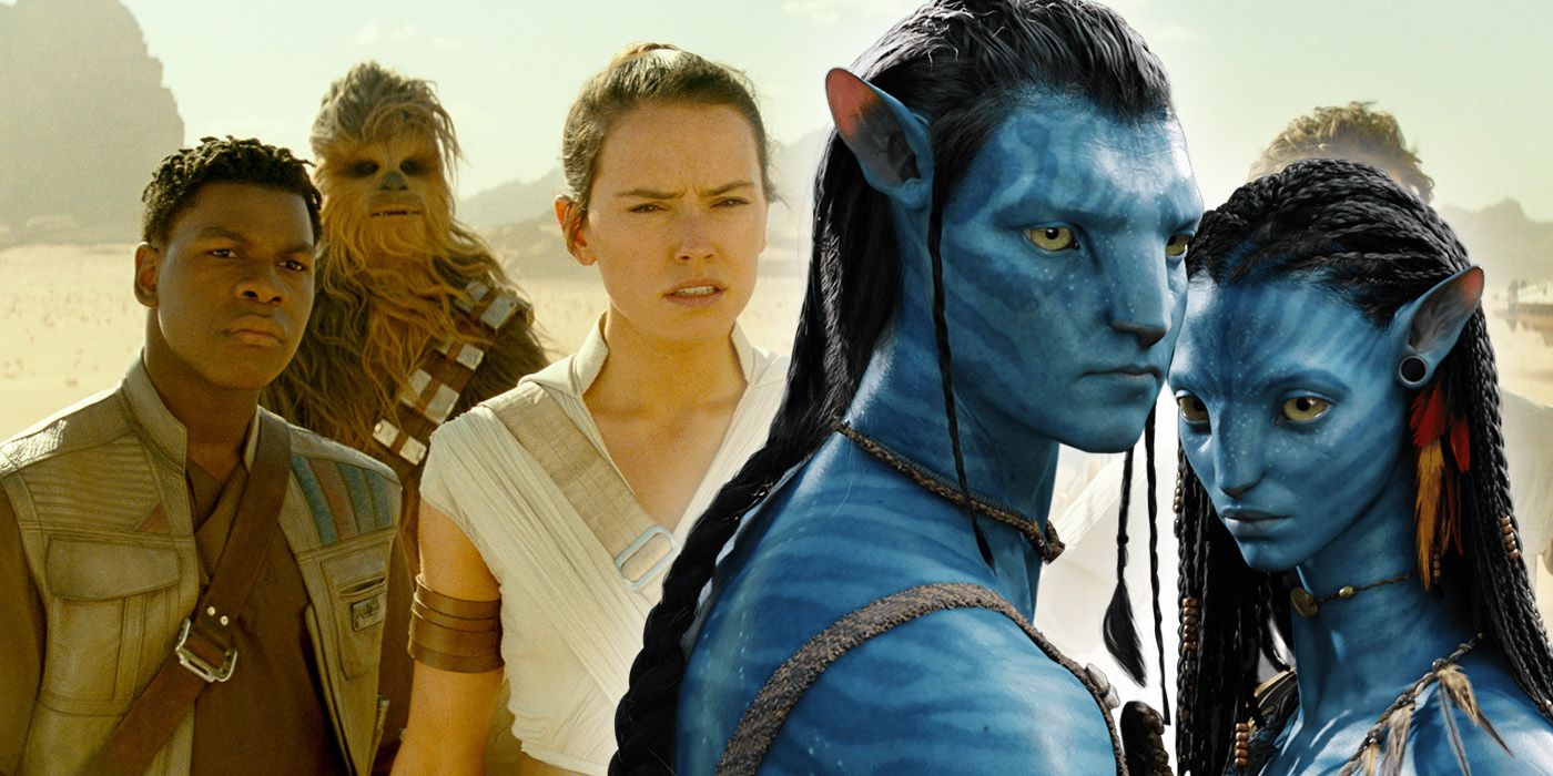 Finn, Chewbacca and Rey from Star Wars: The Rise of Skywalker and Jake and Neytiri from Avatar.