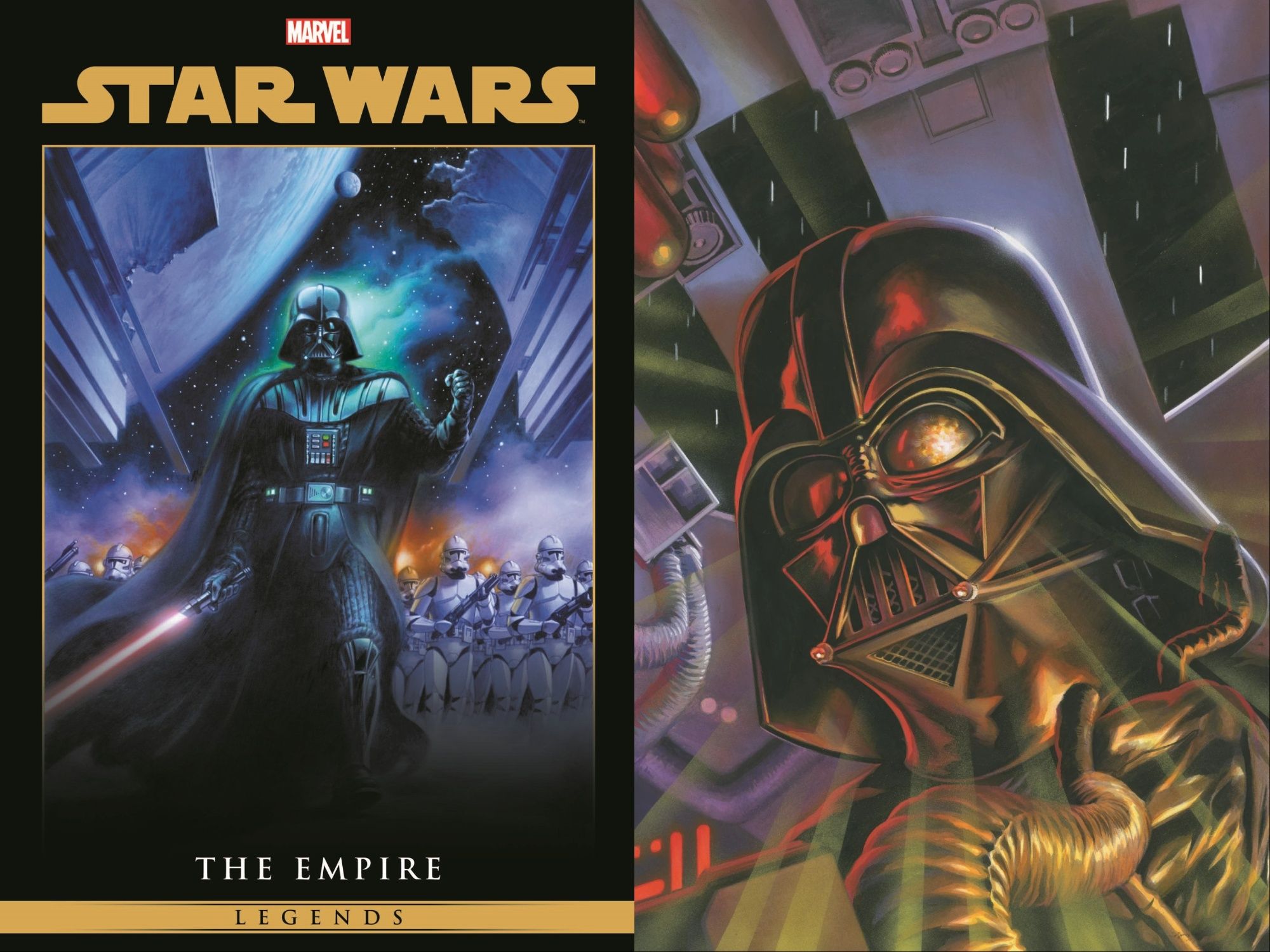 Imagem dividida da arte da capa do omnibus dos volumes 1 e 2 de The Empire.