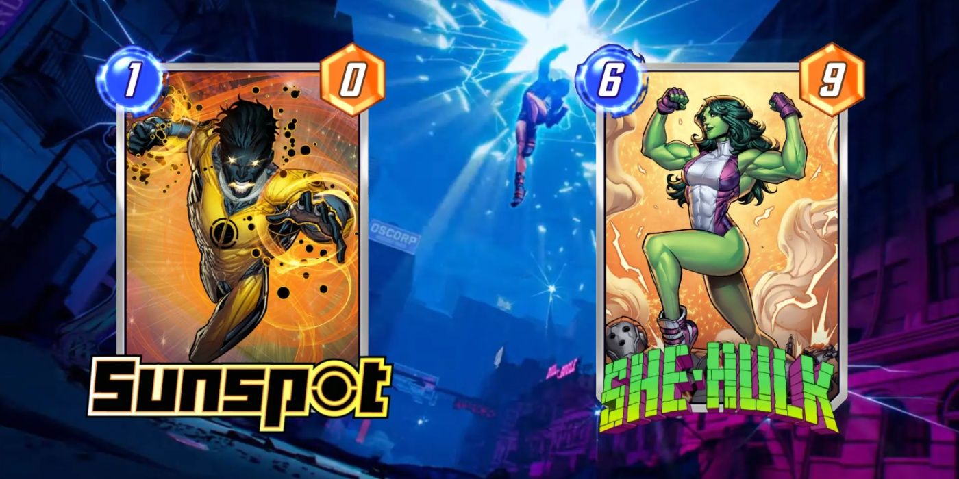 Sunspot e She-Hulk representam energia flutuante para obter poder aprimorado no Marvel Snap