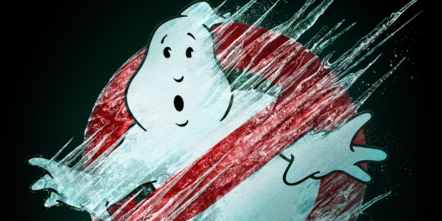 Um logotipo gelado dos Caça-Fantasmas no teaser pôster de Caça-Fantasmas 4 (2023).