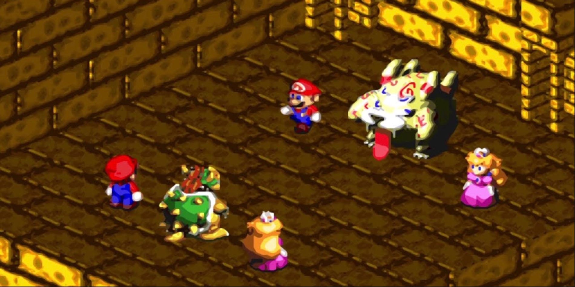 Belome luta contra Mario e seu grupo pela segunda vez em Super Mario RPG