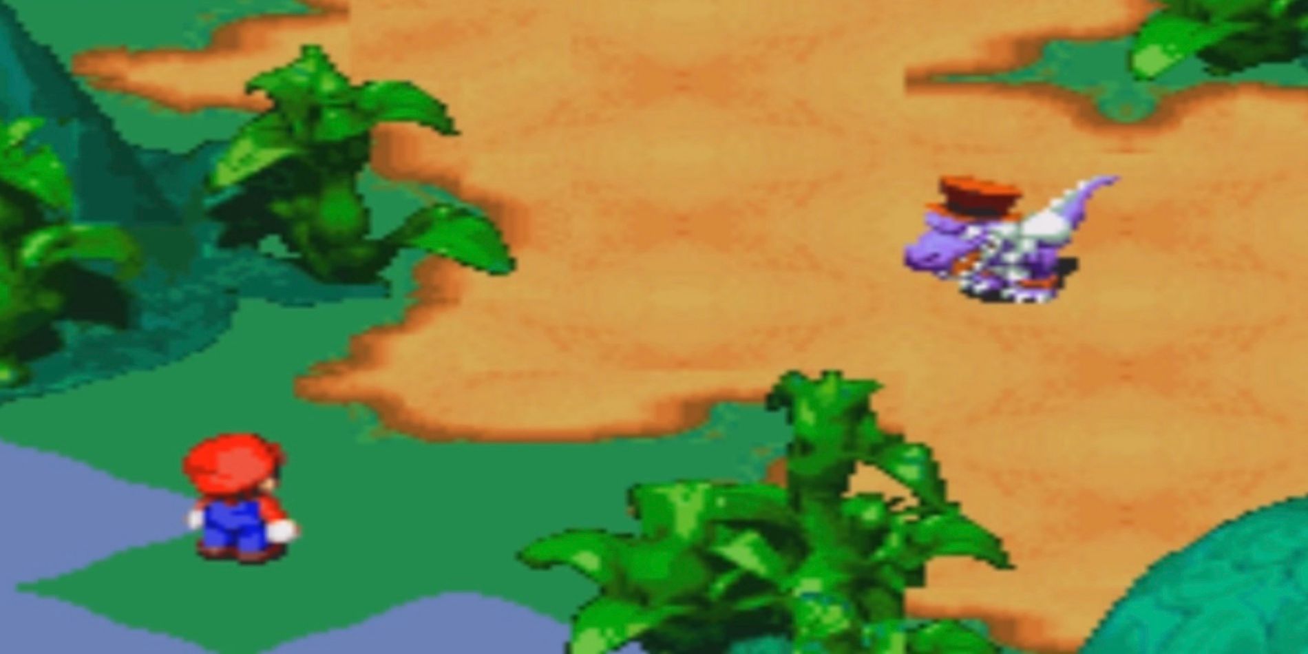 Croco confronta Mario em Bandit's Way em Super Mario RPG