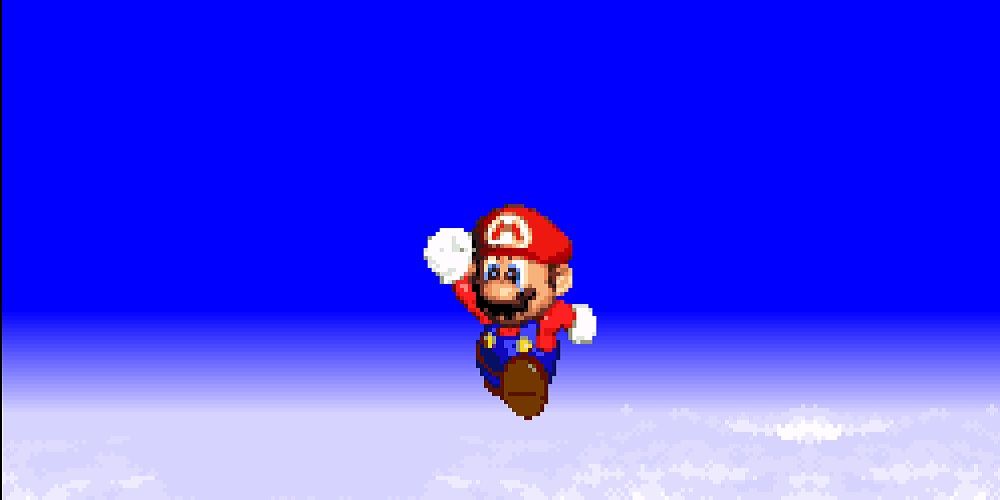 Mario saltando pelas nuvens em Super Mario RPG