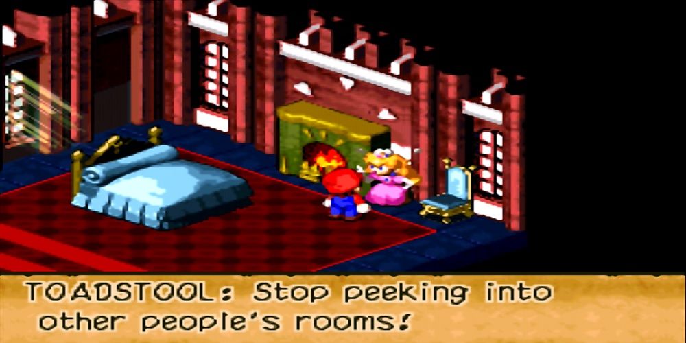 Peach dá uma bronca em Mario em Super Mario RPG