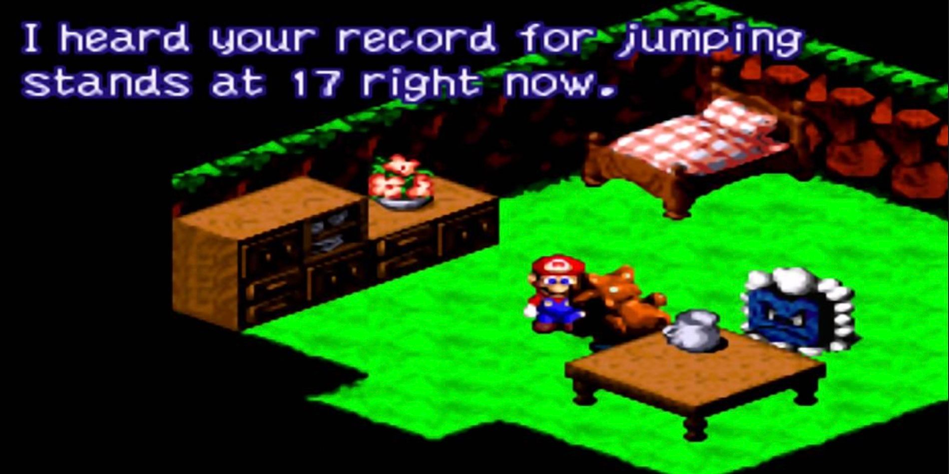 Um Chow em Monstro Town acompanha Super Jumps em Super Mario RPG