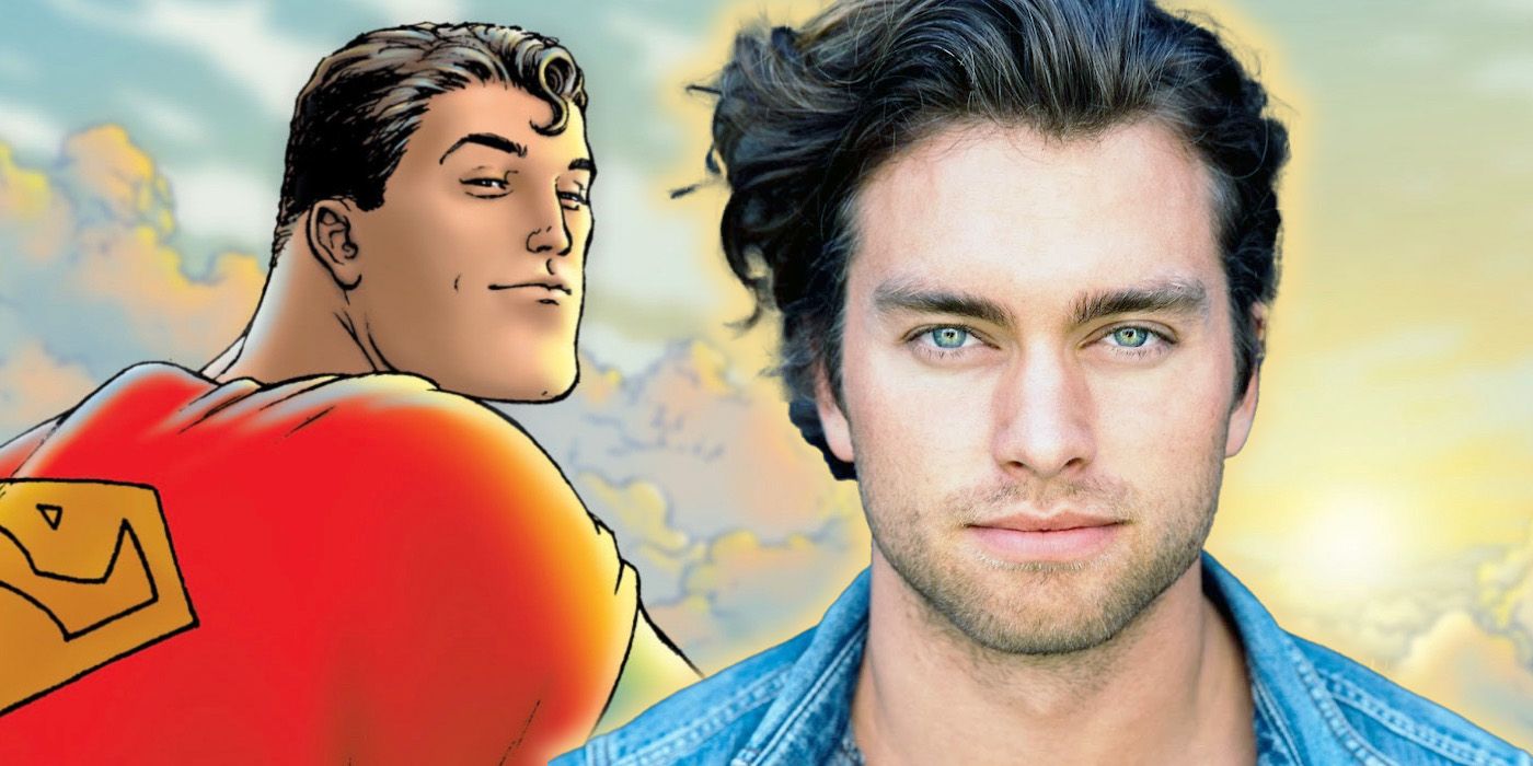 A headshot of actor Pierson Fodé beside an image of Superman from All-Star Superman.