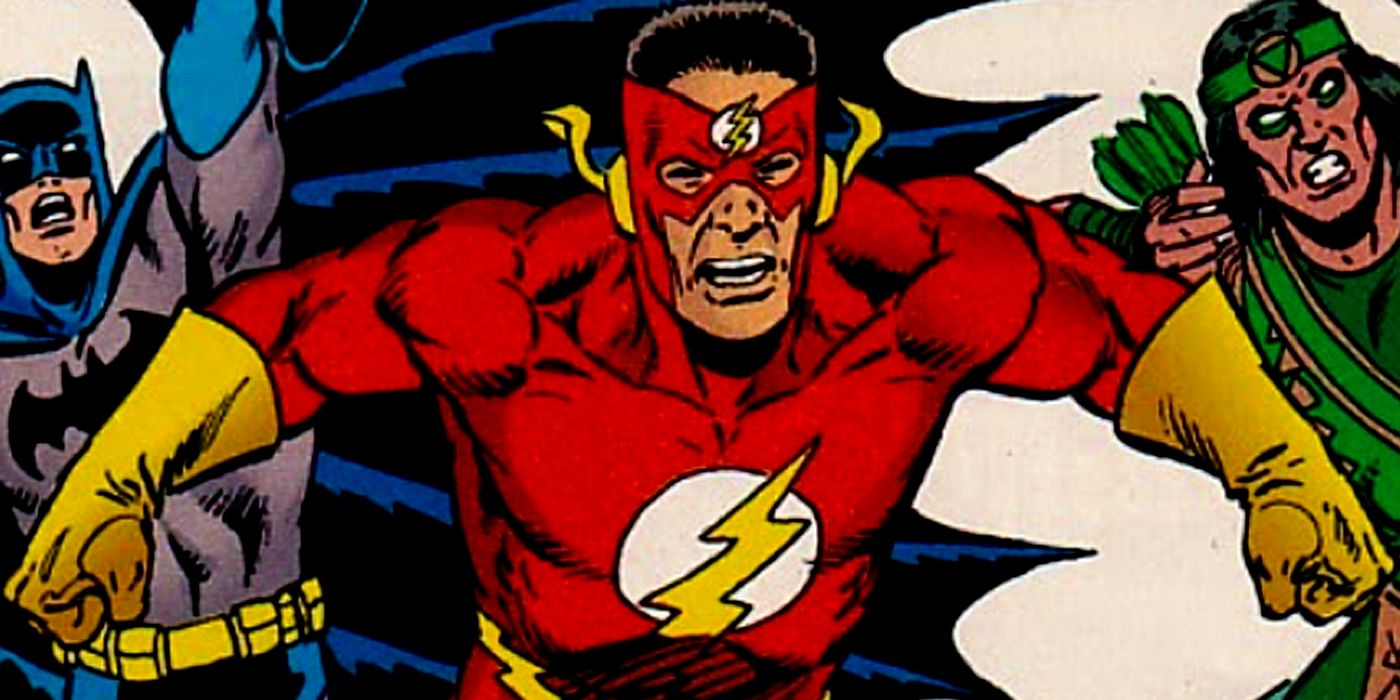 Tanaka Rei as the Flash with the Justice Alliance in the background from DC Comics