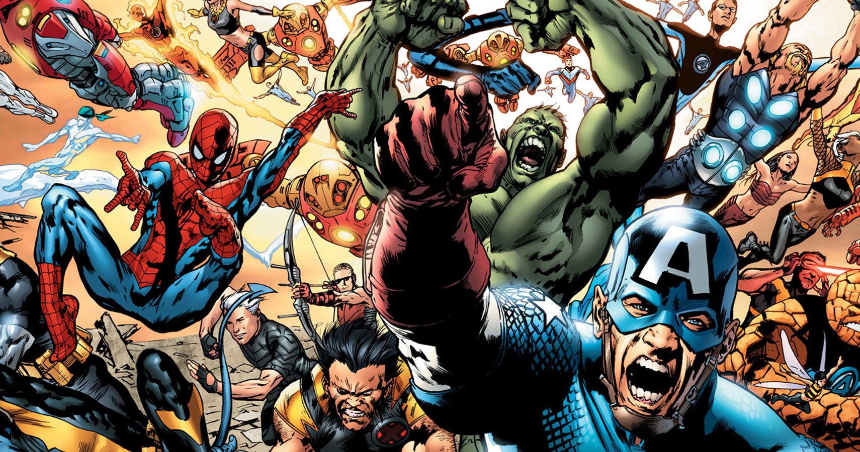 Team shot of the main heroes from the Ultimate Marvel Universe