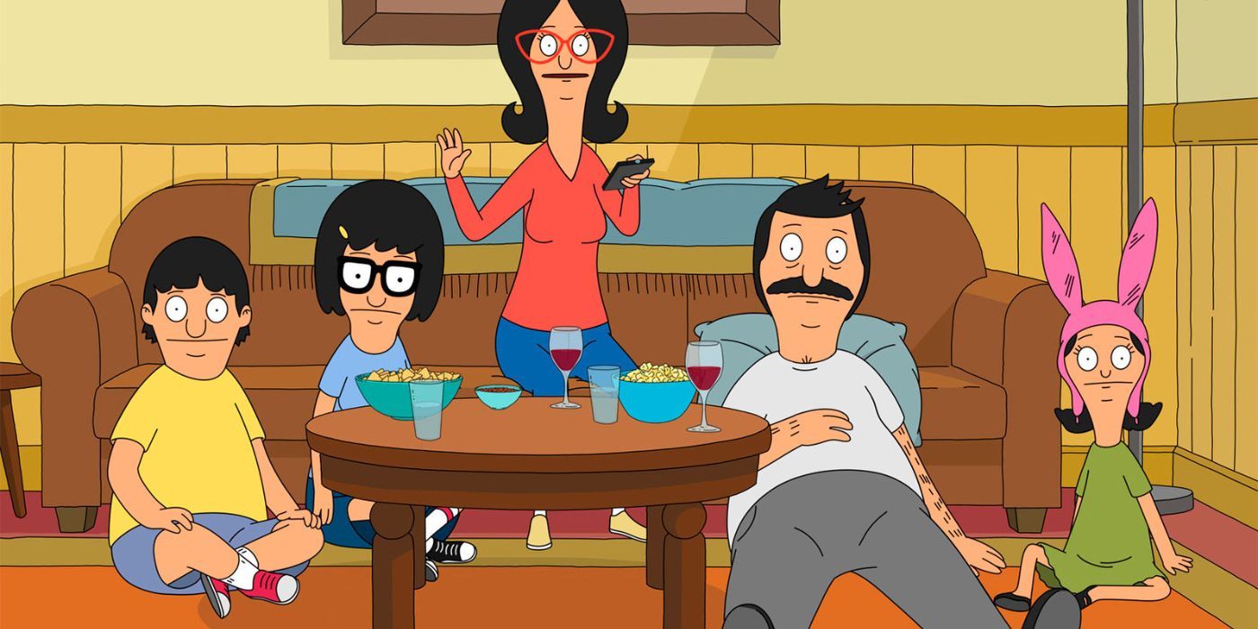 Família Belcher do Bob's Burgers assistindo TV