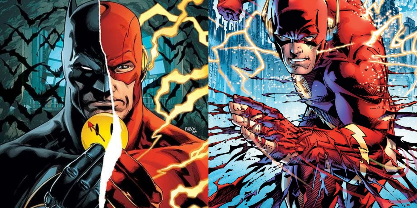 Split image of Batman and the Flash in The Button and Flashpoint.