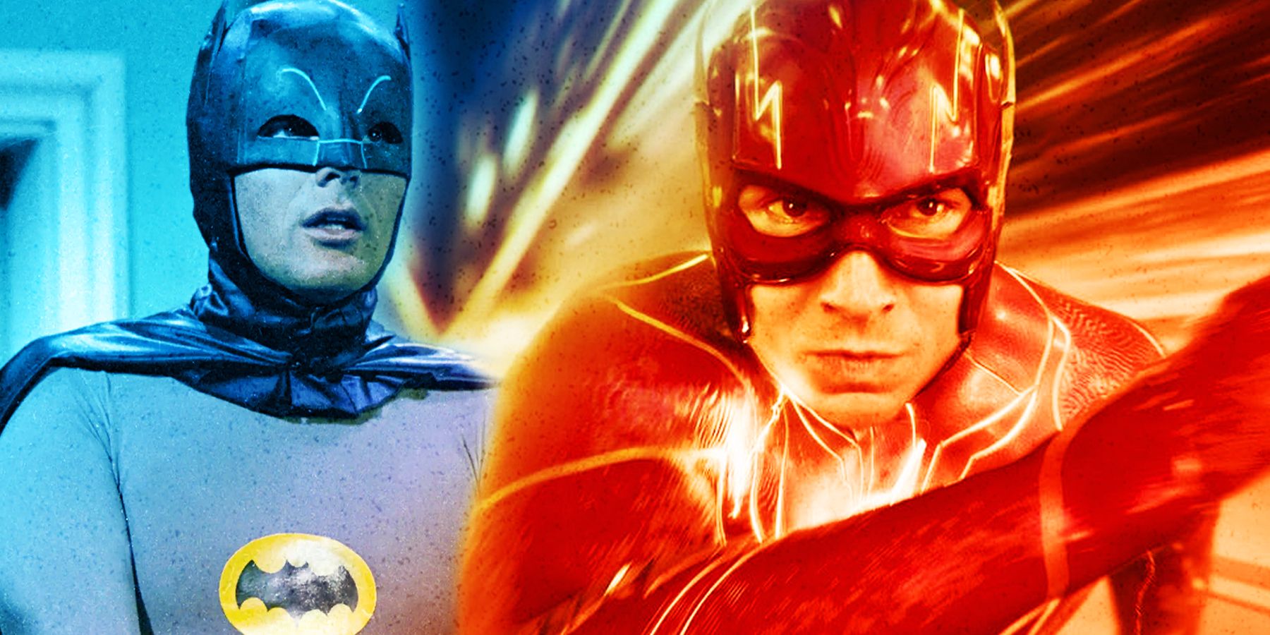 Batman as portrayed by the late Adam West and the Flash from 2023'a movie The Flash