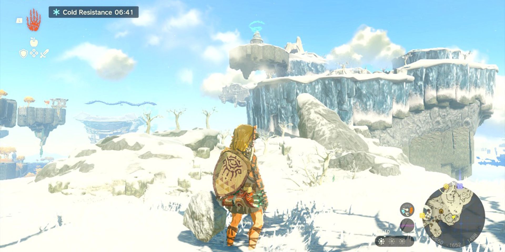 Link olha para os picos nevados.