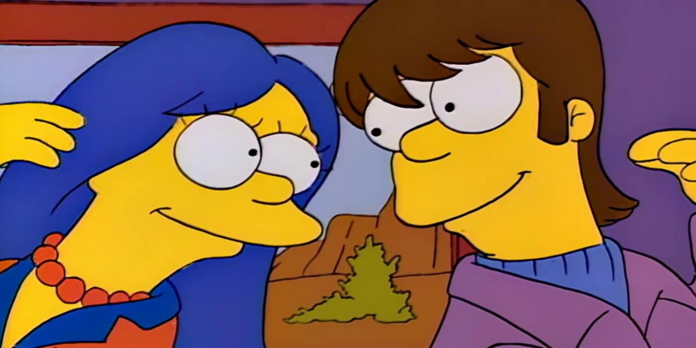 Homer e Marge adolescentes dos Simpsons sorriem um para o outro