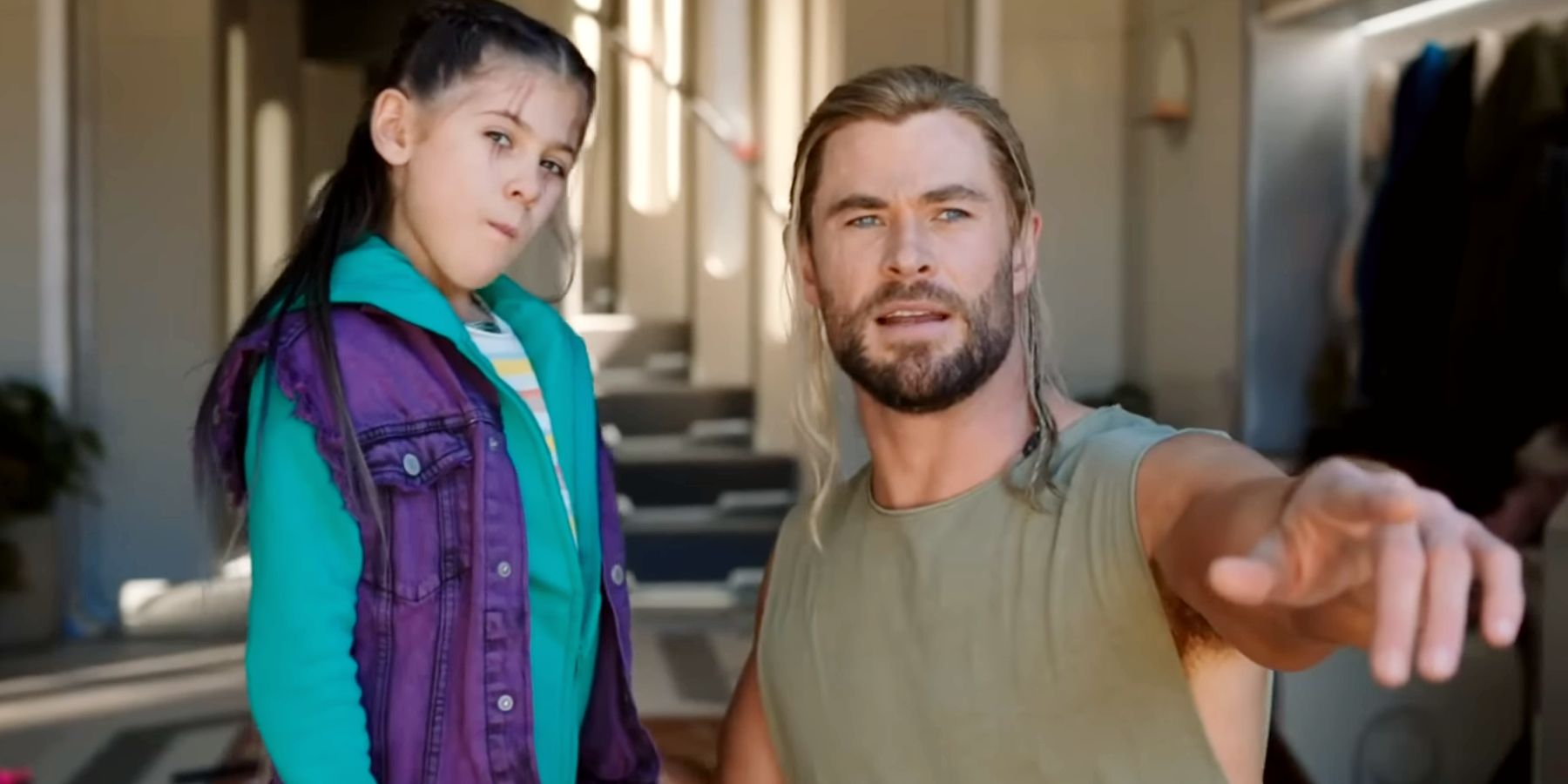 Chris Hemsworth and daughter India Rose as Thor and Love in Thor: Love and Thunder.