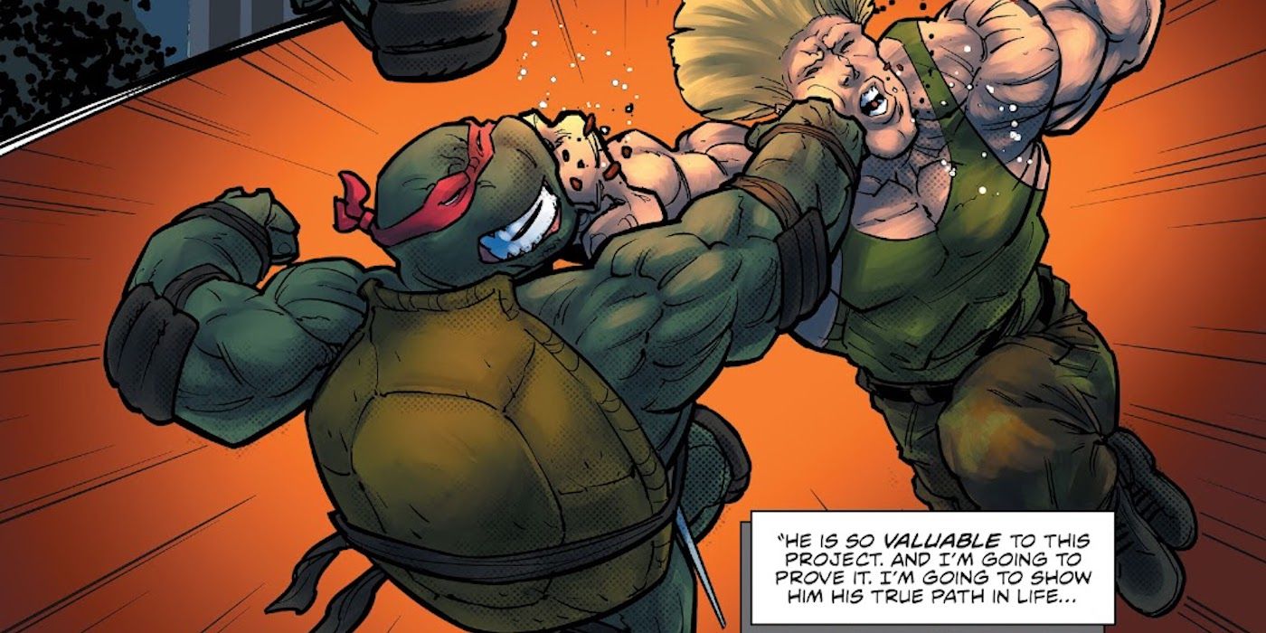 TMNT vs Street Fighter tem Guile lutando contra Raphael