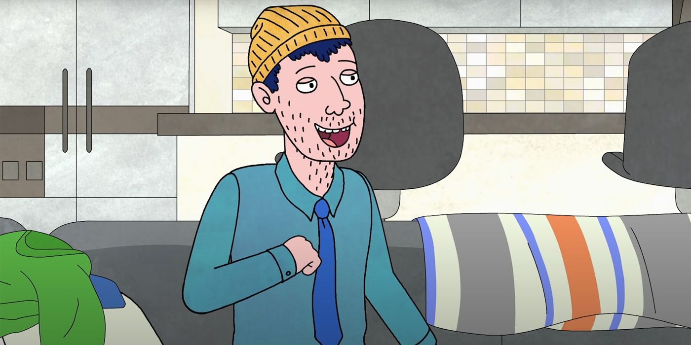 Todd Chavez smiles while sitting on the couch in Netflix's Bojack Horseman