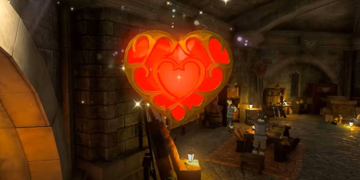 Um contêiner de coração flutuante em The Legend of Zelda: Tears of the Kingdom.