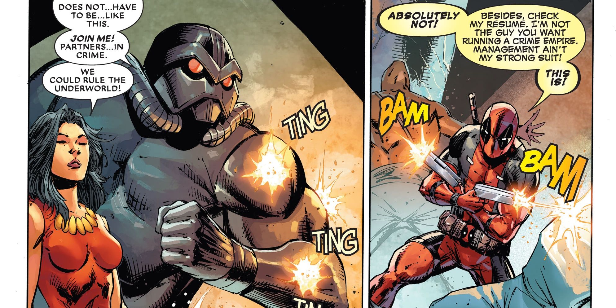 Tyger Tiger fica do lado de Thumper e oferece a Deadpool um lugar em Deadpool Badder Blood #1