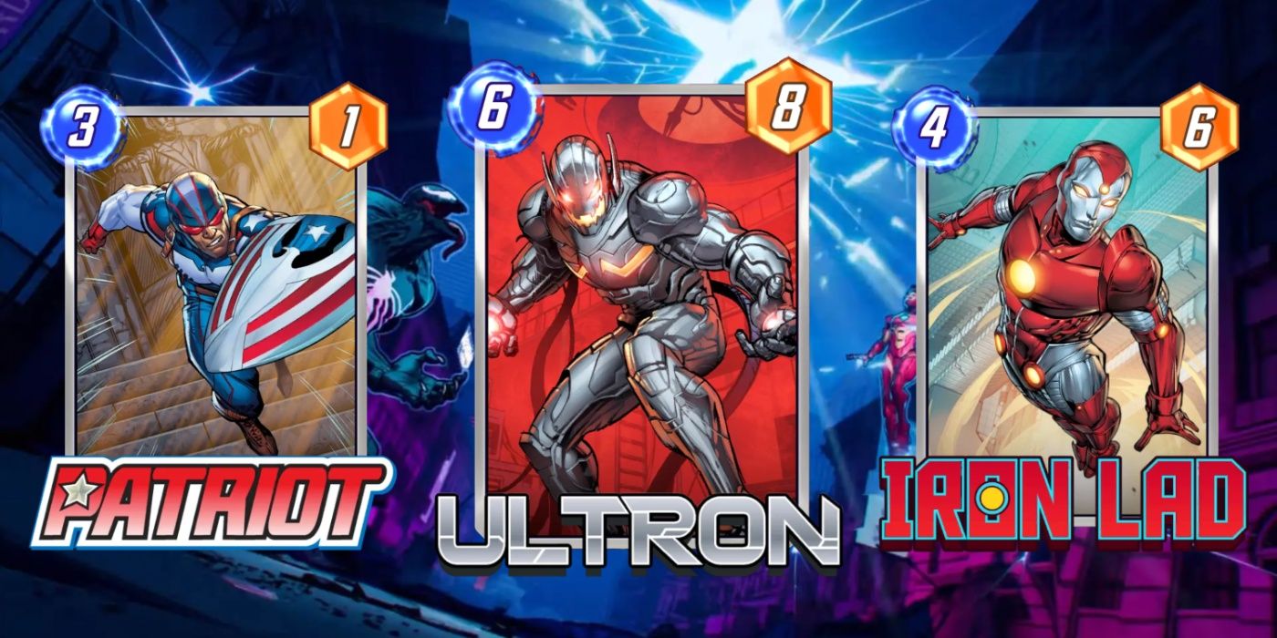 Cartões Ultron, Patriot e Iron Lad no Marvel Snap