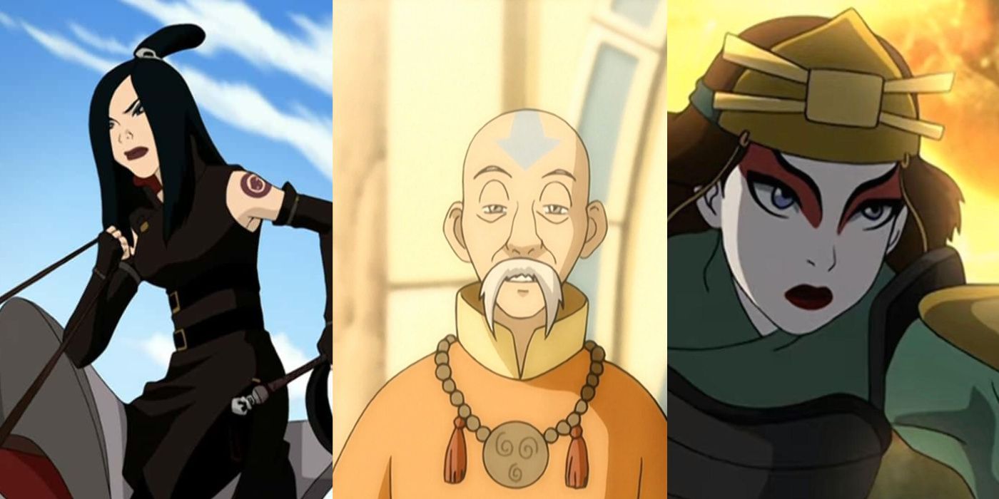 Images of June (left), Monk Gyatso (center), and Suki (right) from Avatar: the Last Airbender