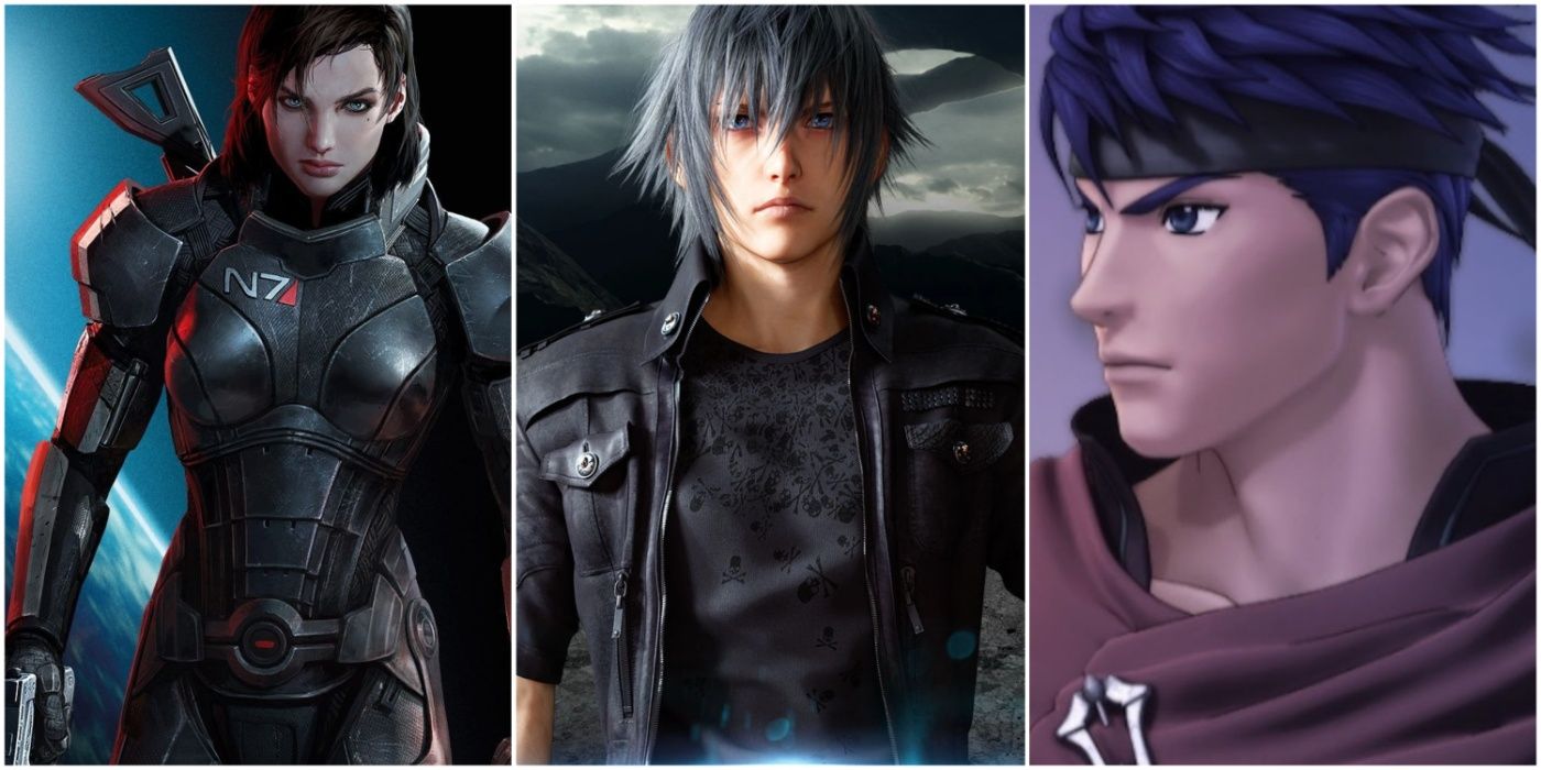 A split image showing female Commander Shepard in Mass Effect 3, Noctis Lucis Caelum in Final Fantasy XV, and Ike in Final Fantasy: Radiant Dawn