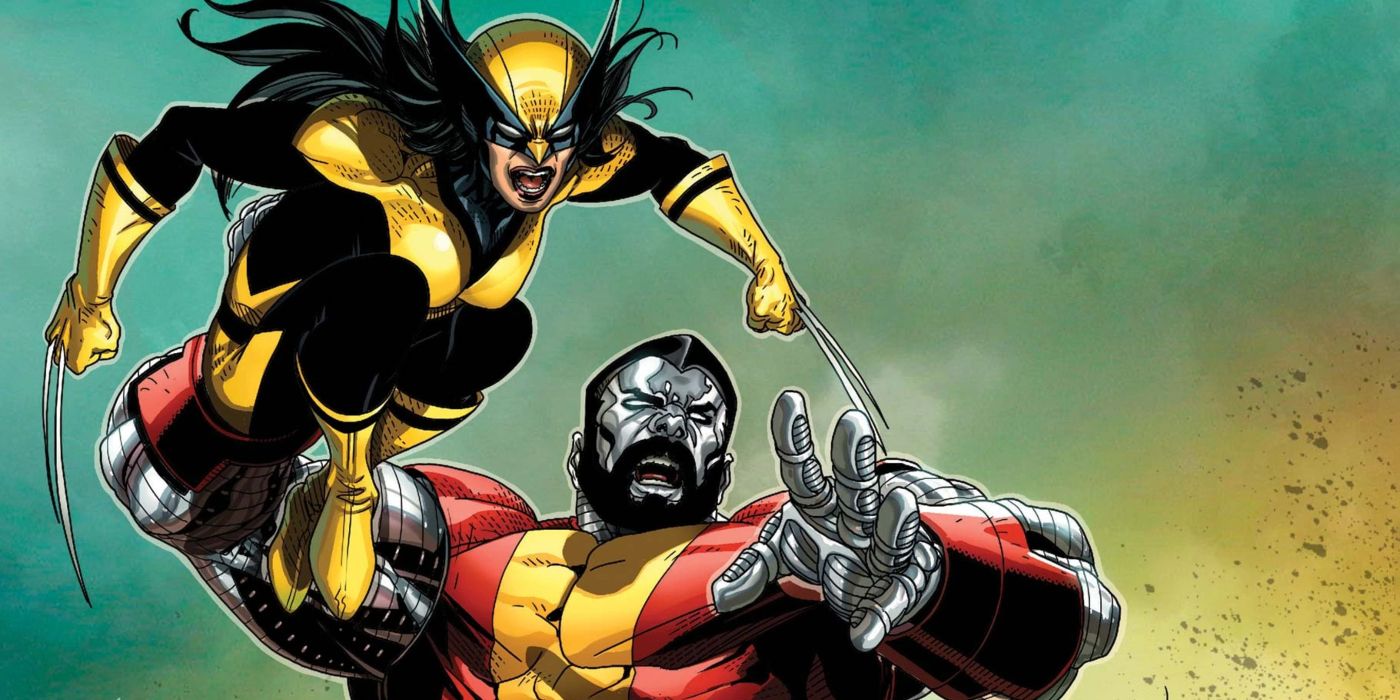 Colossus prepares to launch Wolverine (Laura Kinney) towards their enemies in X-Force