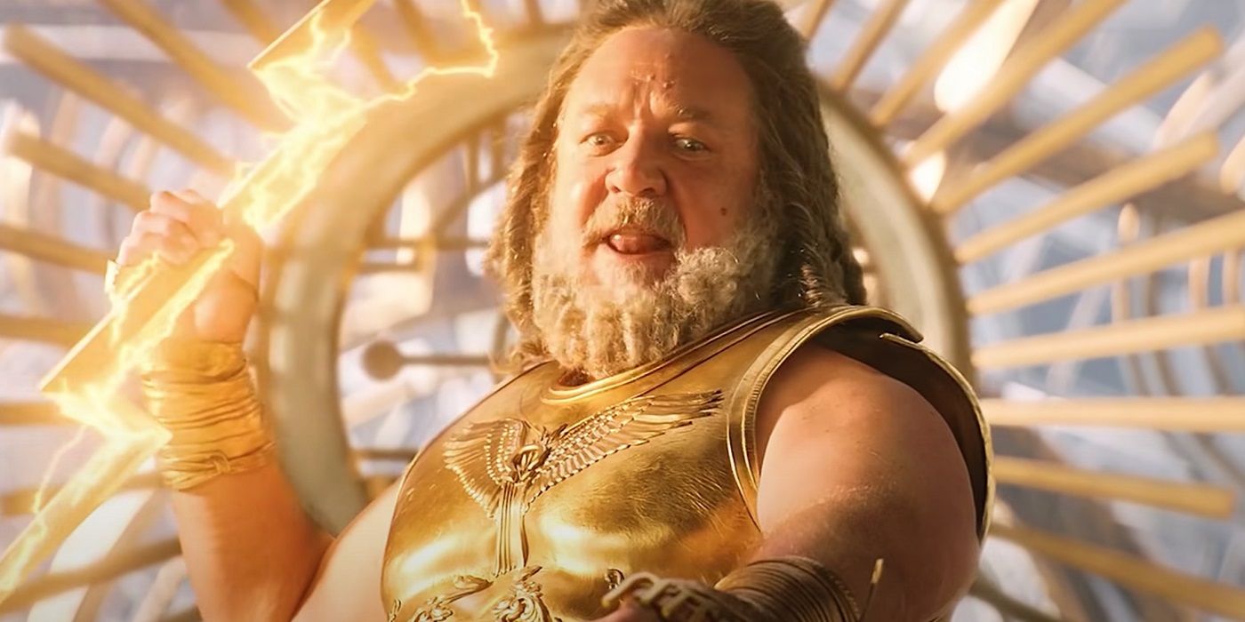 Zeus wields his thunderbolt in Thor: Love and Thunder