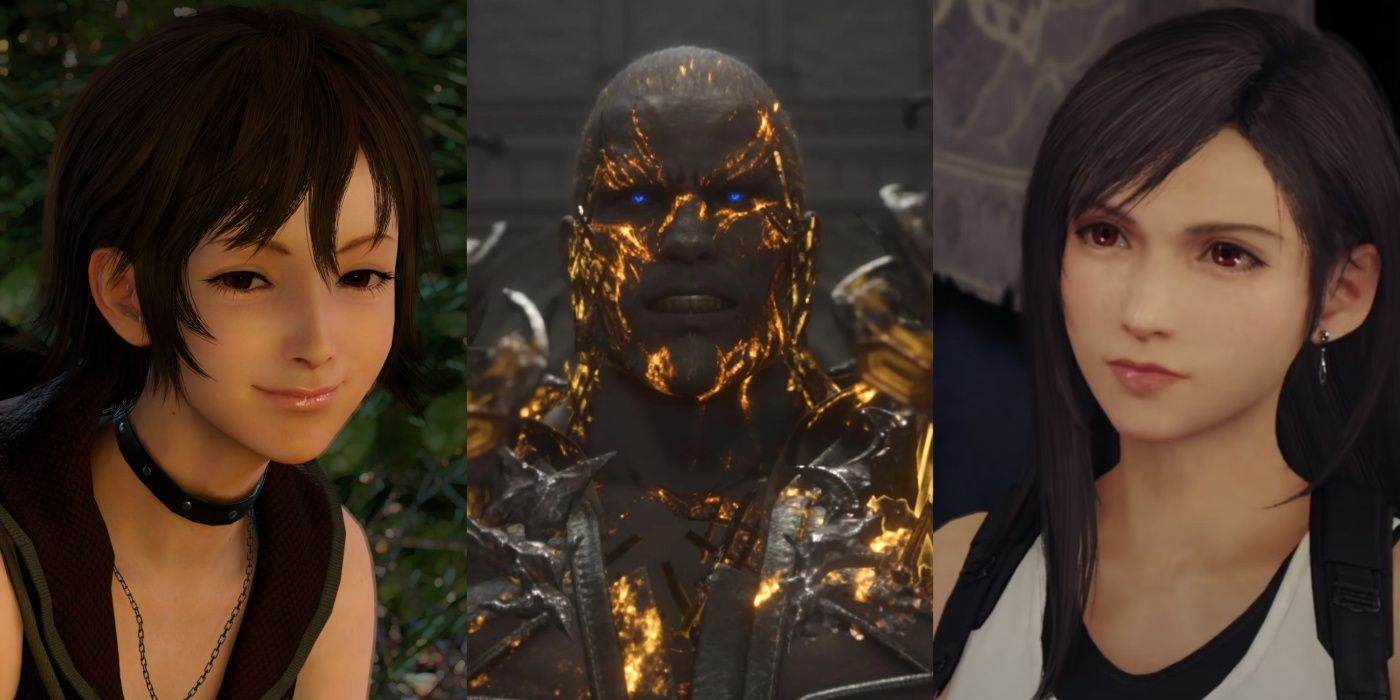A split image of Iris from Final Fantasy XV, Hugo Kupka from Final Fantasy XVI, and Tifa Lockhart from Final Fantasy VII Remake