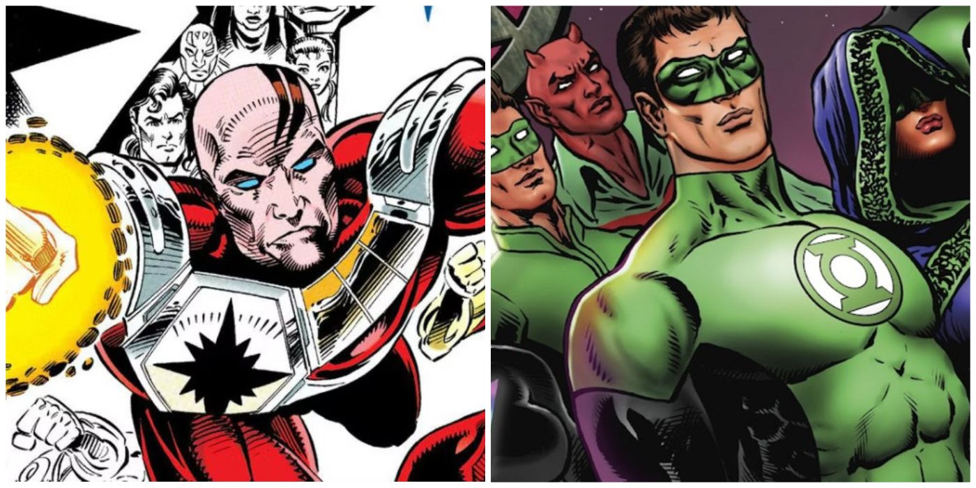 Split image of the Darkstars and Green Lanterns of the Multiverse