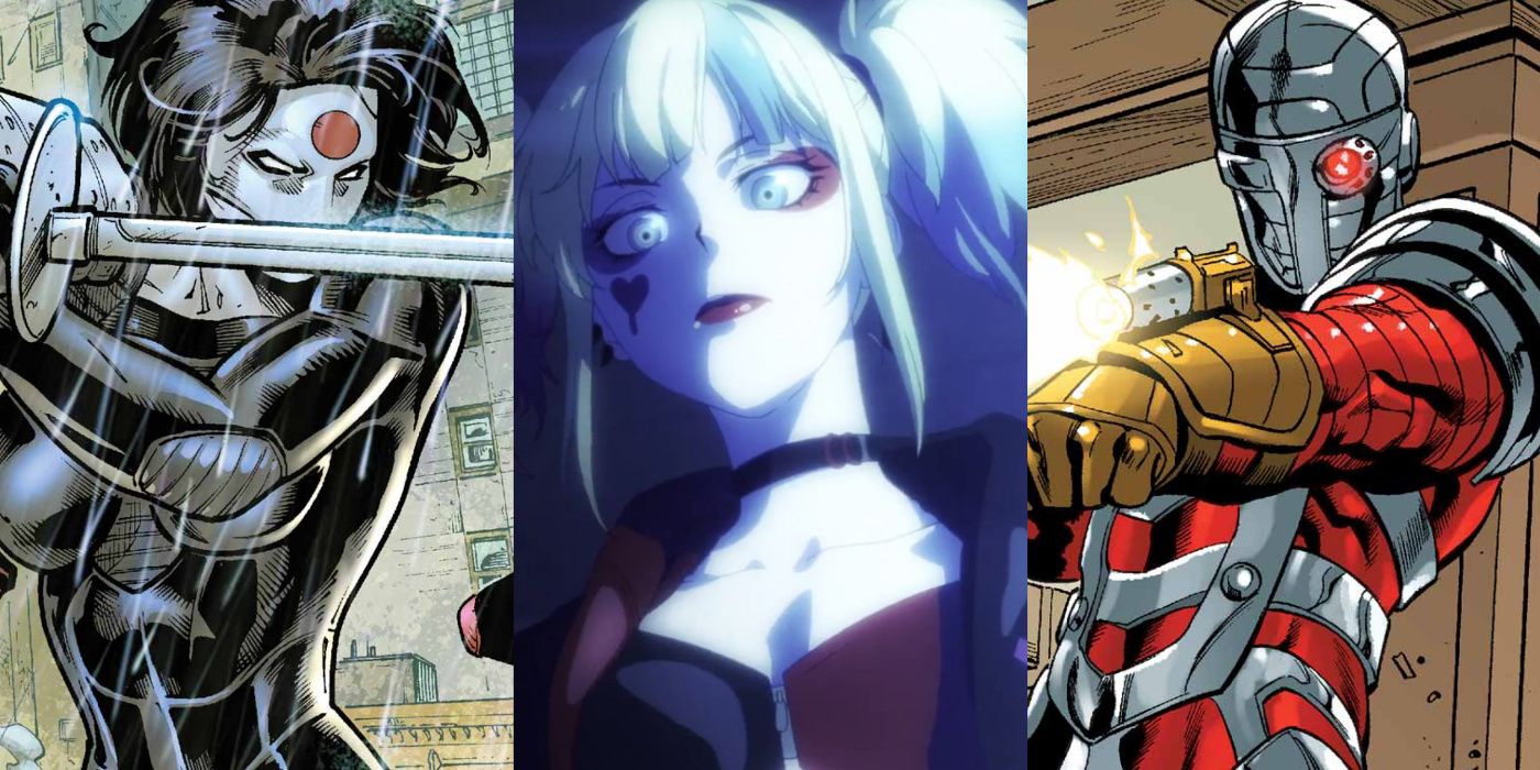 A split image of Katana, Harley Quinn from Suicide Squad ISEKAI, and Deadshot