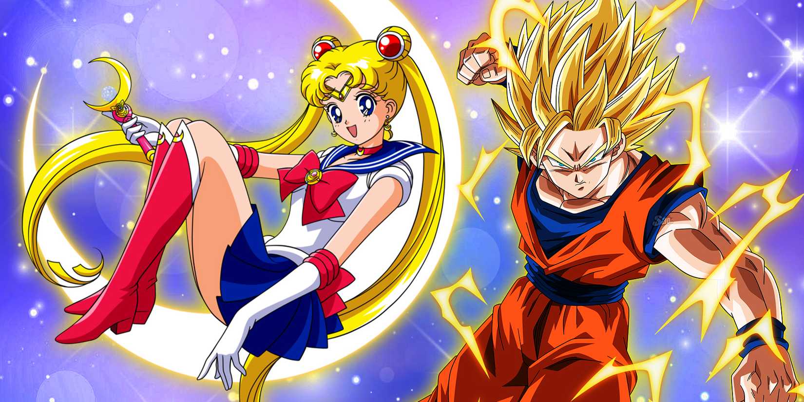 Sailor Moon du premier anime des années 90 et Super Saiyan Goku dans Dragon Ball Z