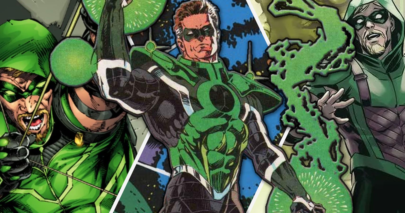 3 way split of Green Arrow and Hal Jordan as Parallax