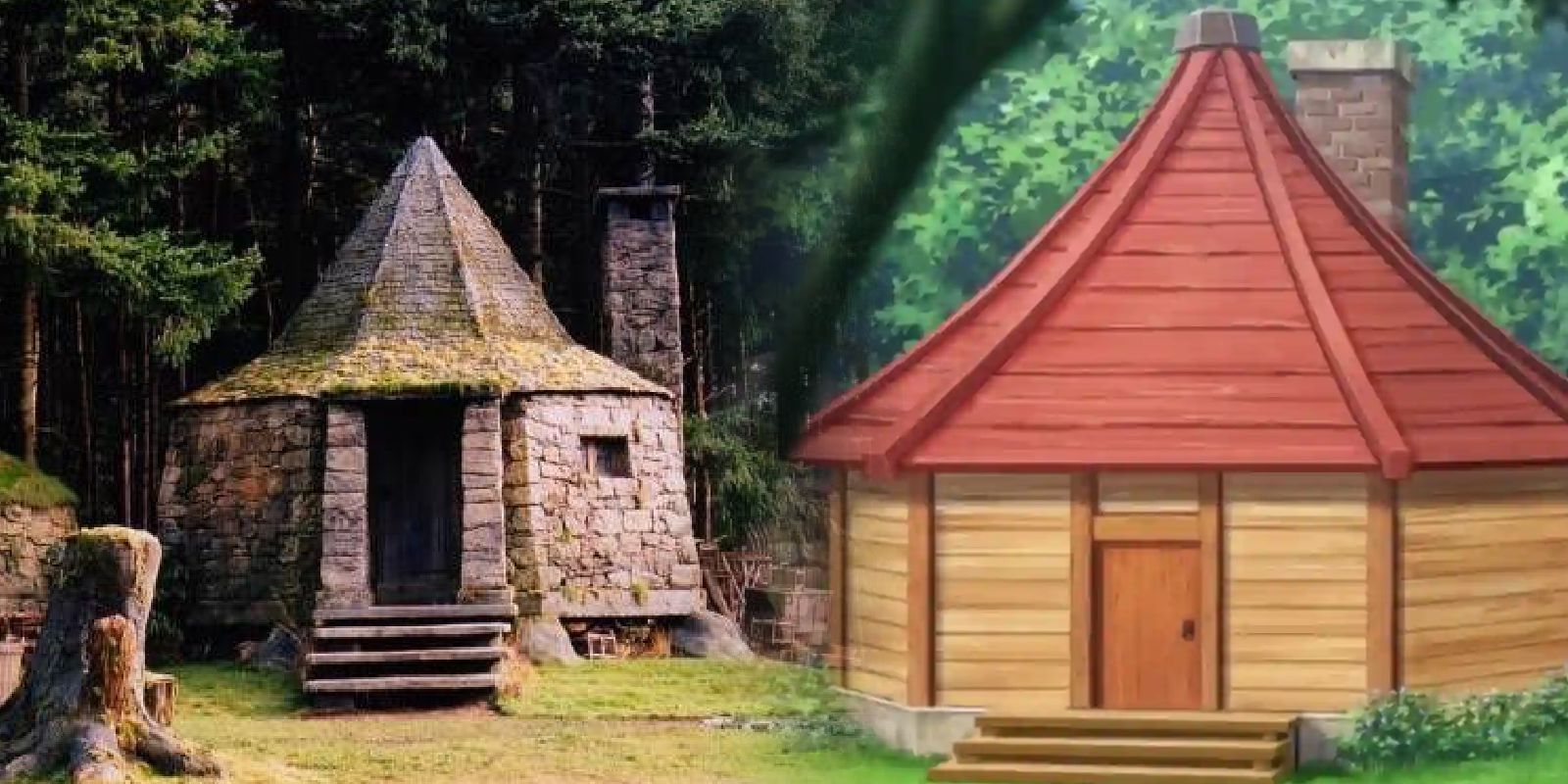 A casa do queimado de Mash em Mashle Magic and Muscles sendo comparada à de Hagrid em Harry Potter