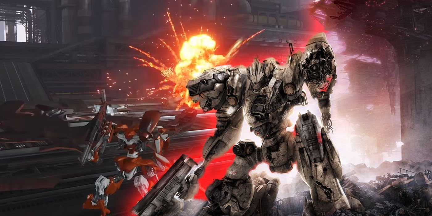A split image of two armored core mechs