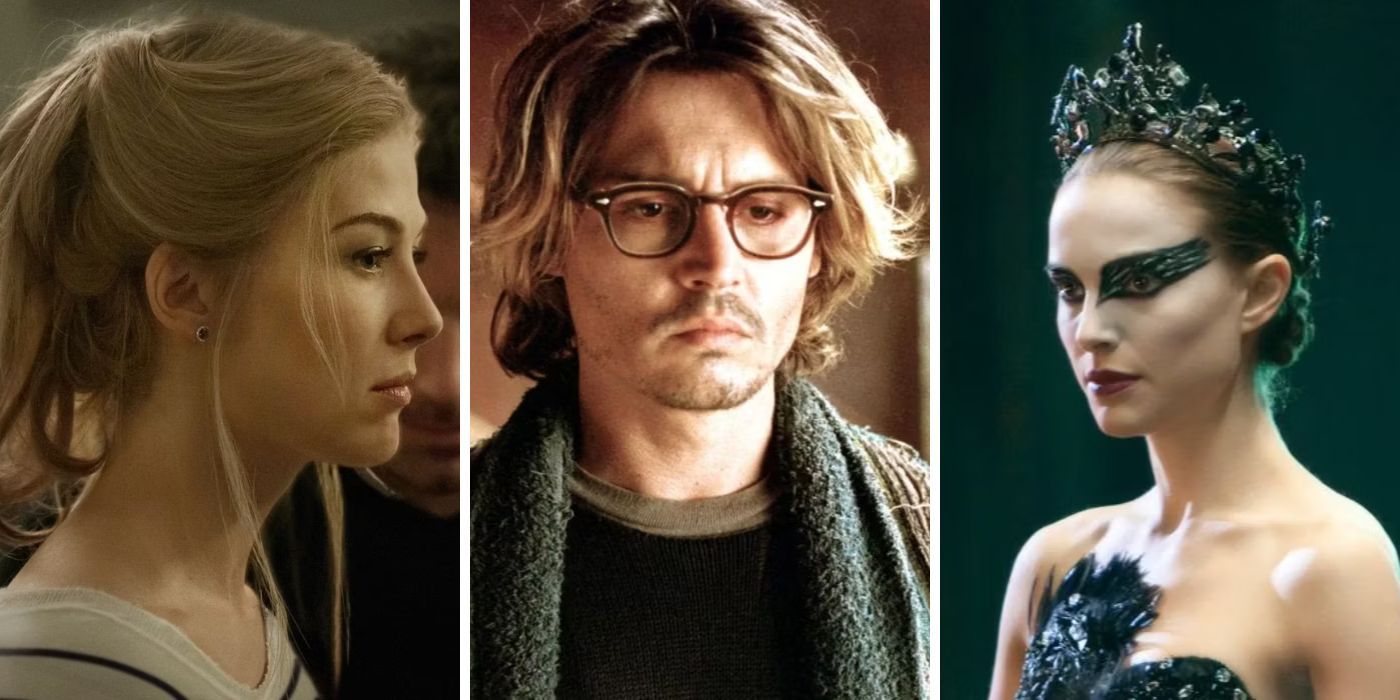 A split image with main characters from Gone Girl, Secret Window and Black Swan