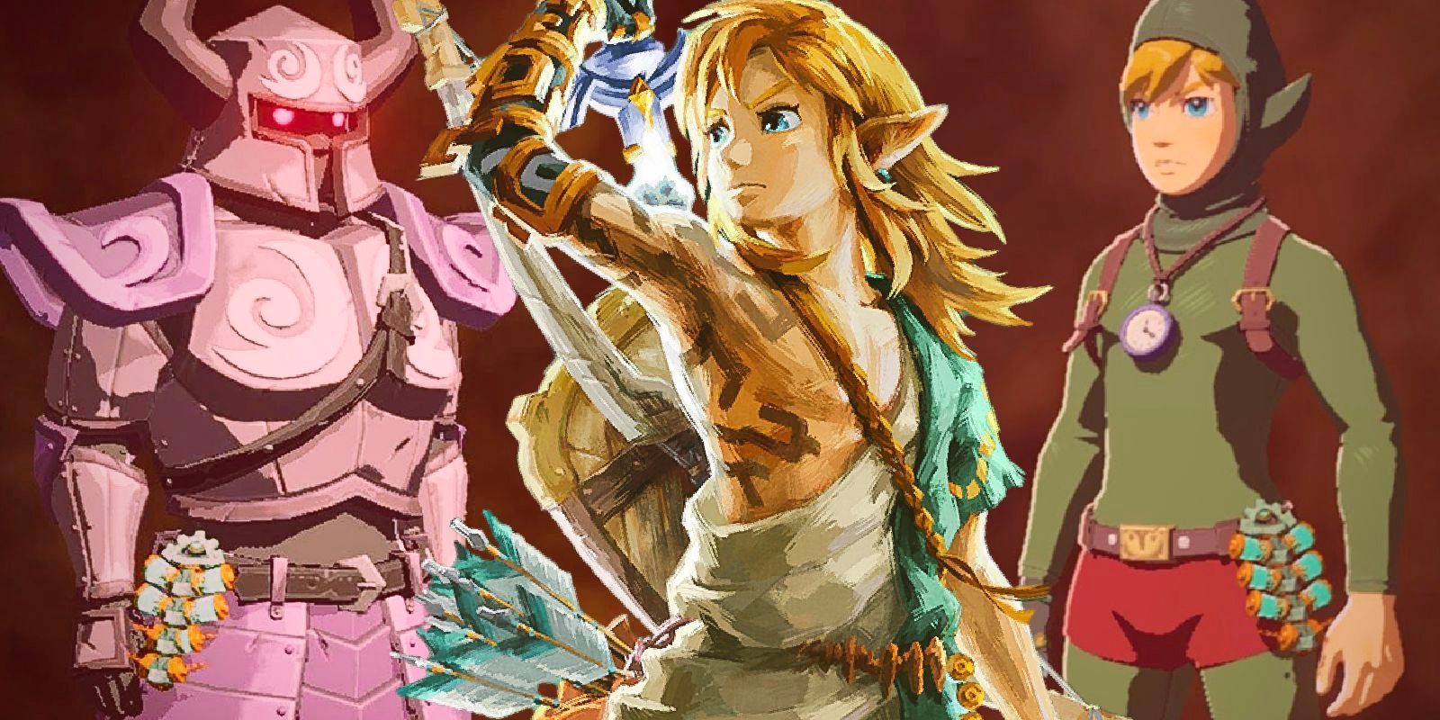 Link in various armor sets in the legend of Zelda: tears of the Kingdom