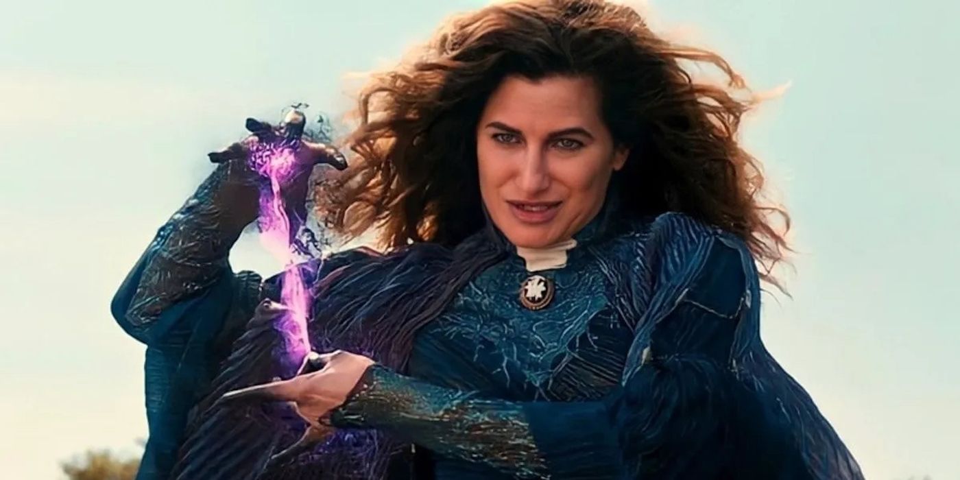 Agatha Harkness, played by Kathryn Hahn, casting a spell in WandaVision