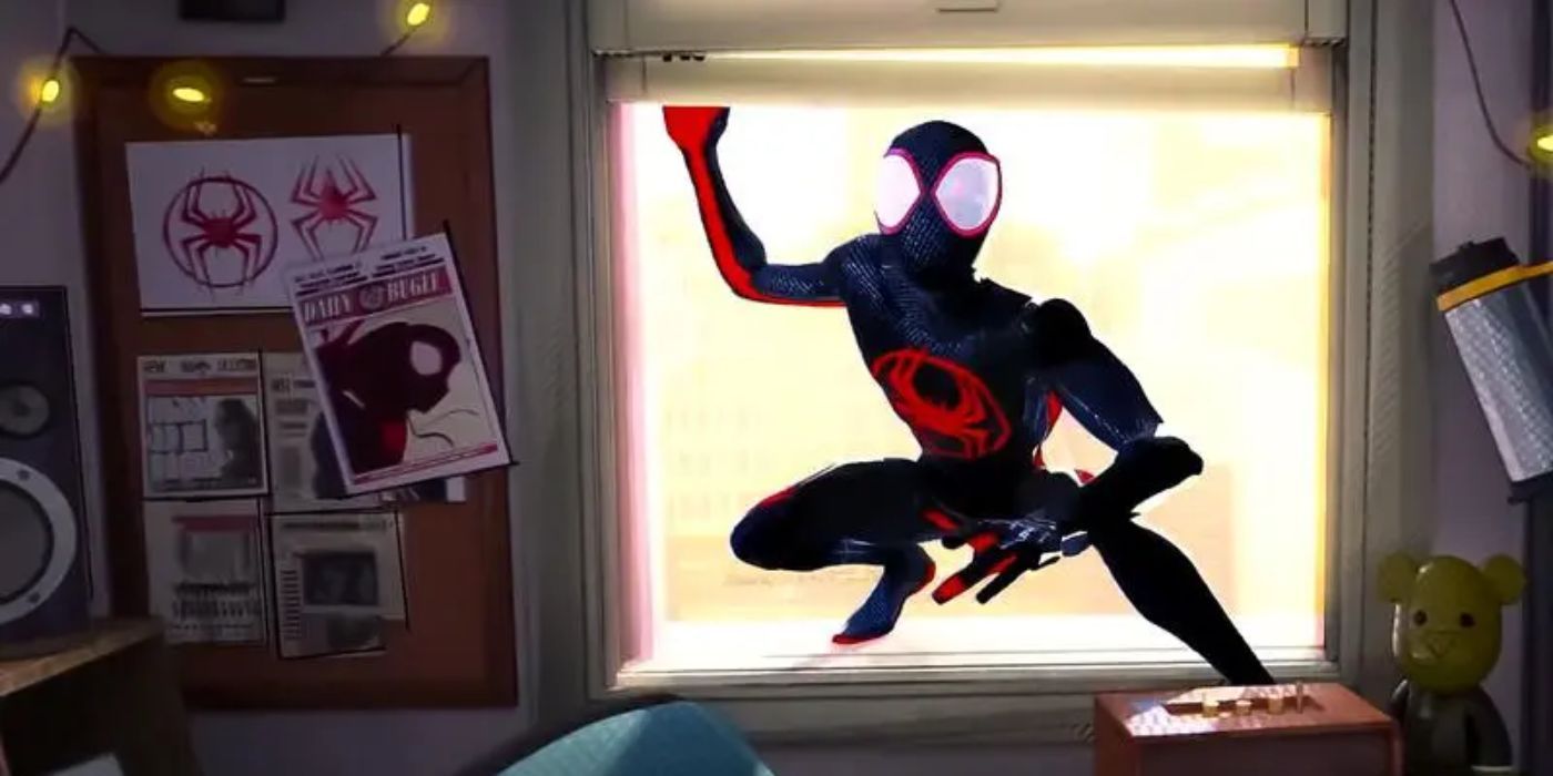 Miles Morales returns to his dorm in Spider-Man: Across the Spider-Verse.