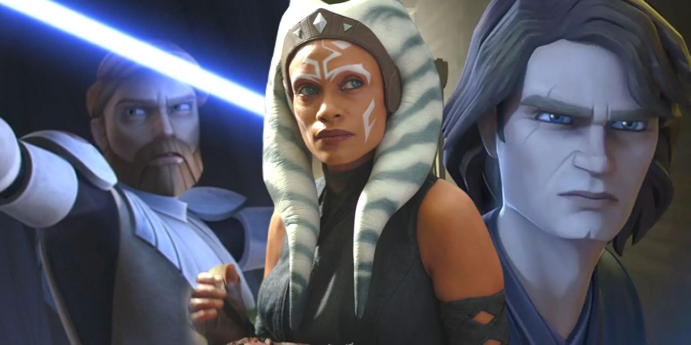 Split Image: Obi-Wan Kenobi (Clone Wars), Rosario Dawson as Ahsoka Tano; Anakin Skywalker (Clone Wars)