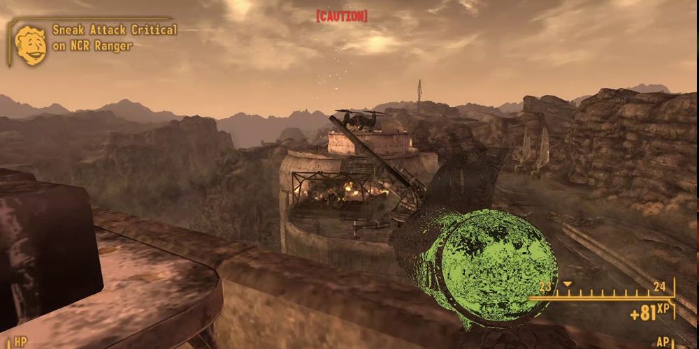 The Courier usa ARCHIMEDES II para fazer um assassinato furtivo em Fallout: New Vegas