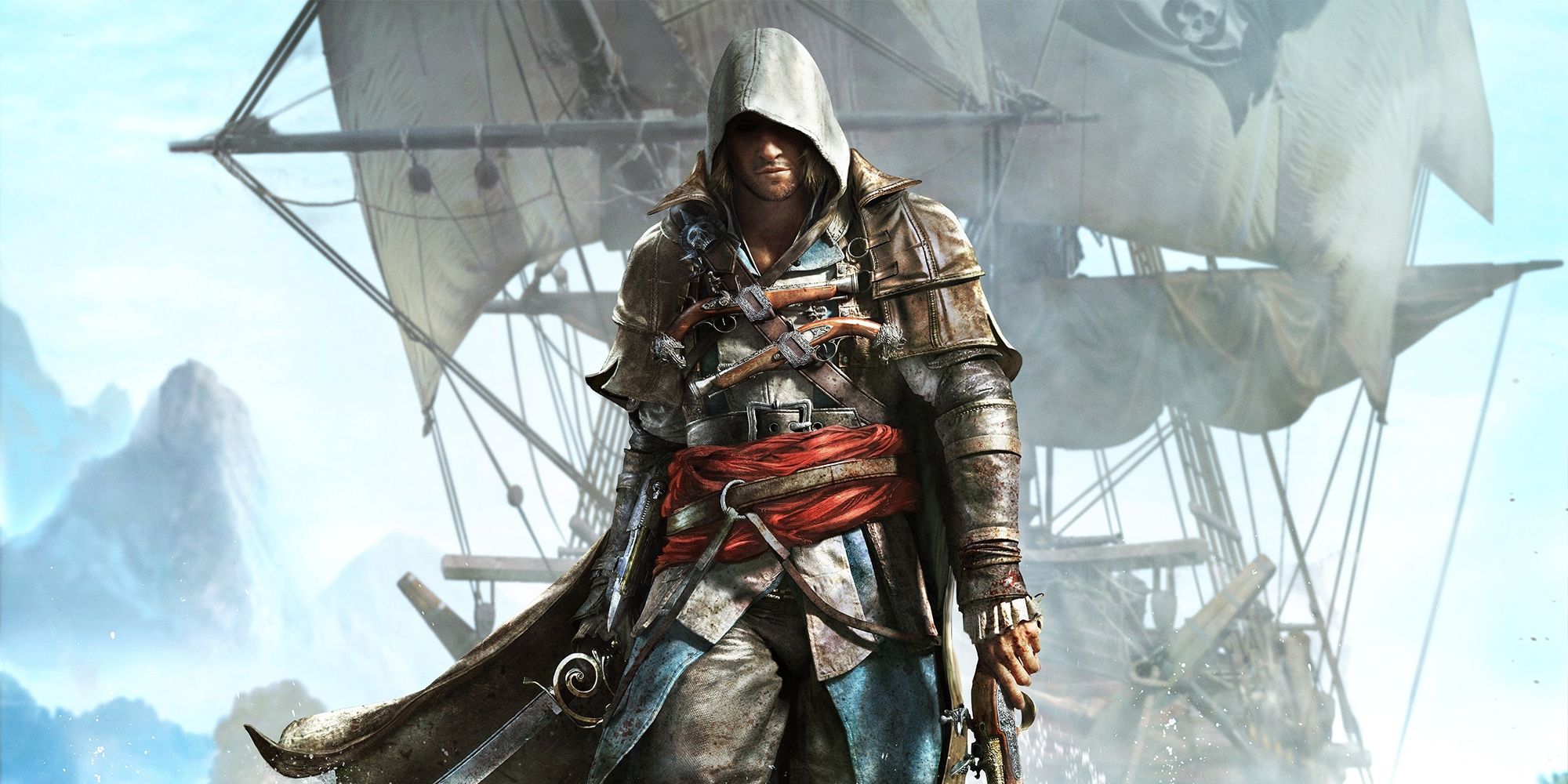 Assassin's Creed IV Black Flag Edward Conway holding pistol in front of ship