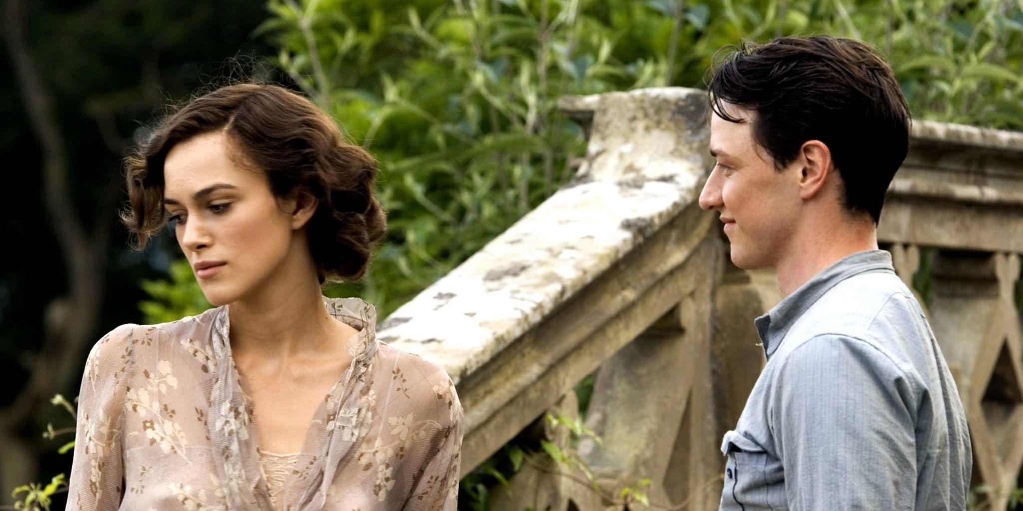 Cecilia turns away from a smiling Robbie in “Atonement”