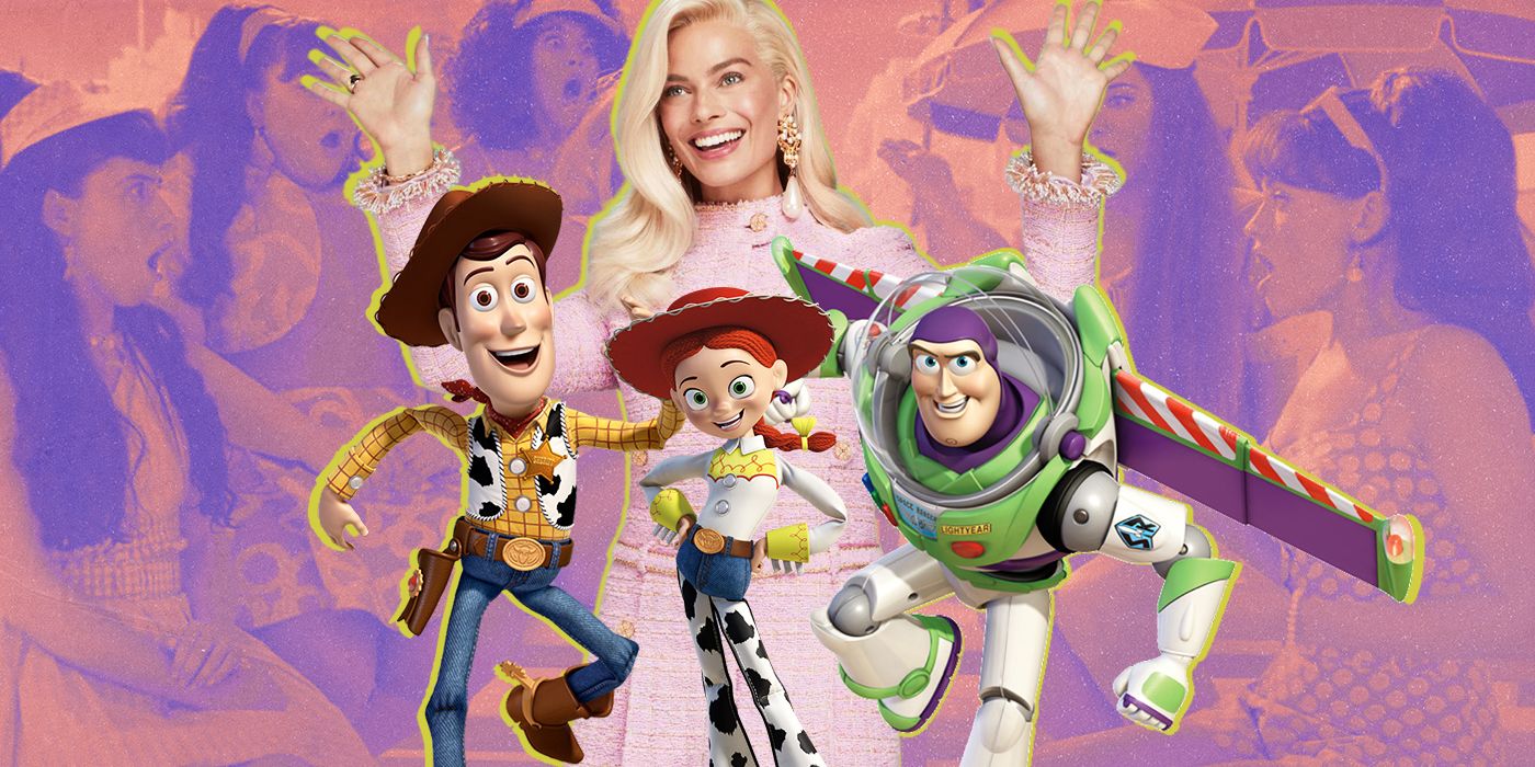 Margot Robbie's Barbie behind Toy Story's Woody, Buzz and Jessie