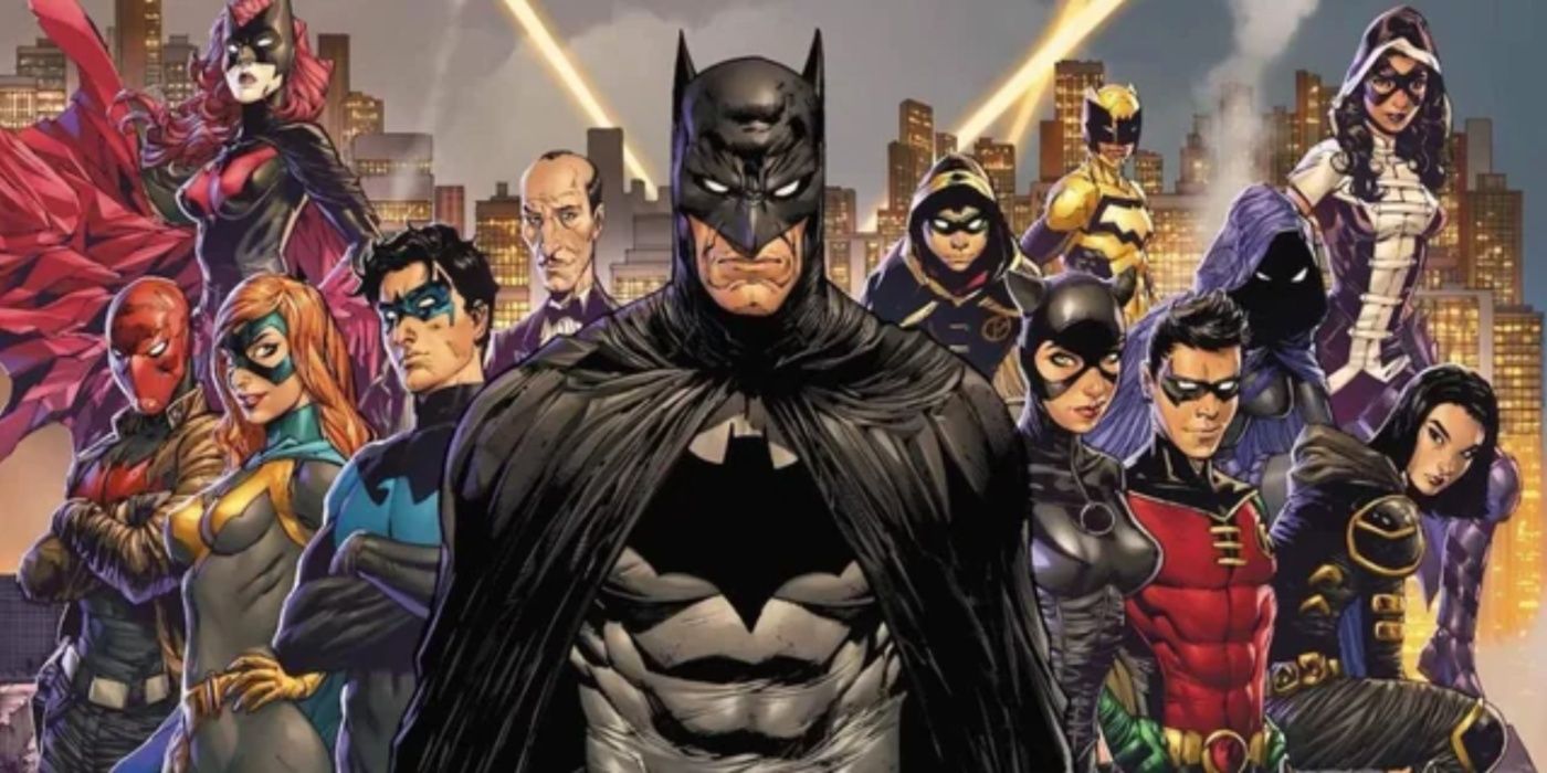 A arte de Tony Daniel para Batman e sua extensa família de morcegos na DC Comics.