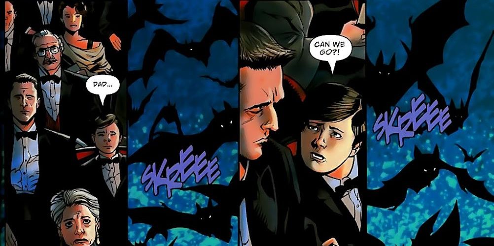 Um jovem Bruce Wayne quer deixar a ópera nos quadrinhos Batman Begins da DC.