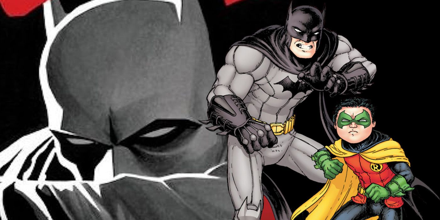Batman Black-Glove comic cover and Batman and Damian Wayne Robin ready to fight