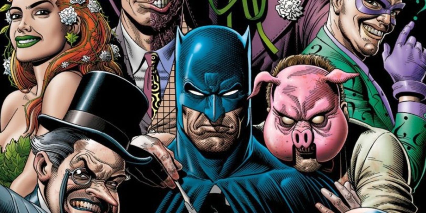 Brian Bolland's artwork for Detective Comics featuring Batman and several of his villains.