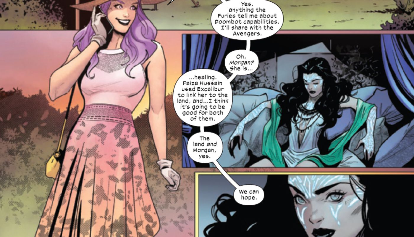 betsy braddock refletindo sobre o potencial de um morgan le fay agora renovado como um herói