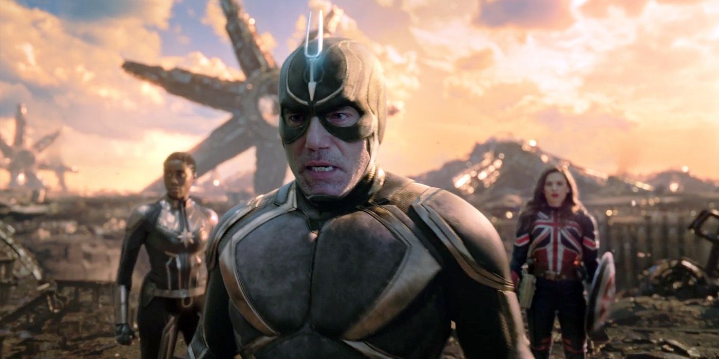 Black Bolt with Captain Marvel and Captain Carter in the background